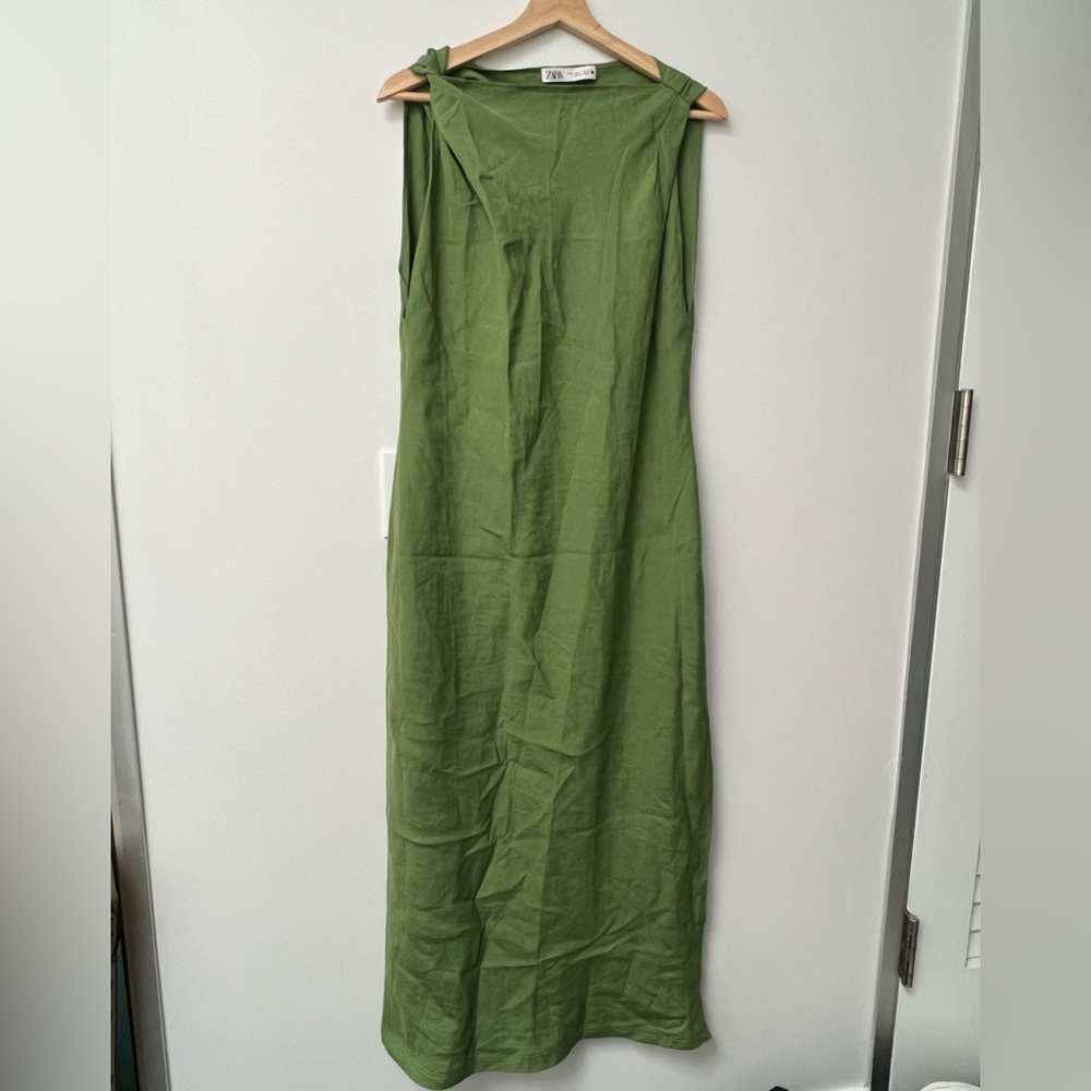 Linen Blend Ruched Dress